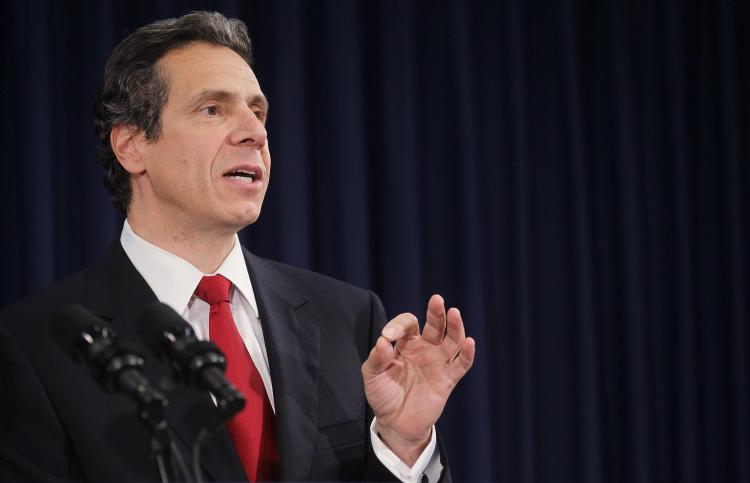 NUMBER 56: Gov. Andrew M. Cuomo speaks at his inauguration in the War Room at the state Capitol on Jan. 1 in Albany, N.Y. His girlfriend Sandra Lee, daughters Michaela, Mariah, and Cara, and his parents, former Gov. Mario M. Cuomo and Matilda Cuomo, were in attendance.  (Nathaniel Brooks-Pool/Getty Images)