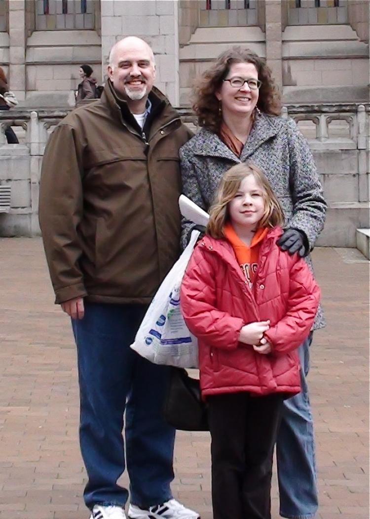 Ann Nicgorski came to Portland to watch Shen Yun with her husband and daughter, on Saturday, Jan. 8. Here they are pictured at the University of Washington in Seattle. (Photo courtesy of Ann Nicgorski)