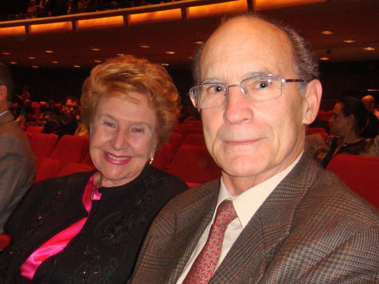 Thomas Andraine with his wife at the first show at Place Des Arts, on Friday night. (Dongyu Teng/The Epoch Times)