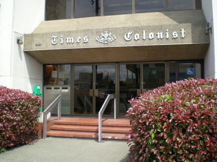 The Times Colonist office in Victoria. Readers of the Times Colonist and the Montreal Gazette will have limited access to online content as the papers' websites become metered. (Joan Delaney/The Epoch Times)