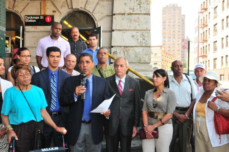 Assemblyman Adriano Espaillat talks about planned subway station renovations at the Dyckman Street station in Inwood, Manhattan on Thursday. (Angel Audiffred )