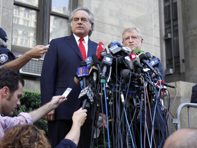 RELIEVED: Benjamin Brafman, attorney for former IMF Director Dominique Strauss-Kahn, comments on the decision to dismiss the criminal case against his client following a court session at the Manhattan Criminal Court on Tuesday. (Ivan Pentchoukov/The Epoch Times)