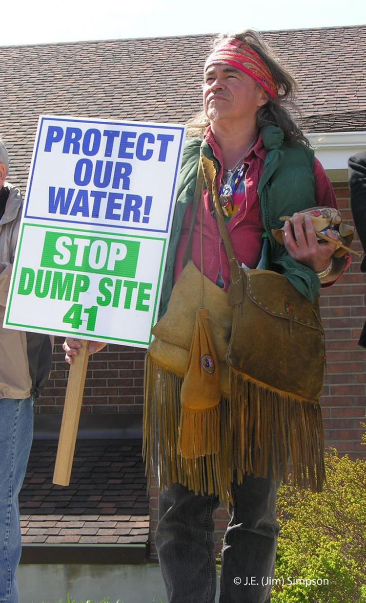 Danny Beaton protests against Dump Site 41 in Tiny Township, Ontario, Canada. Site 41 is a landfill slated to be built on Alliston Aquifier, reputed to contain some of the purest water in the world. (Copyright Jim E. Simpson)