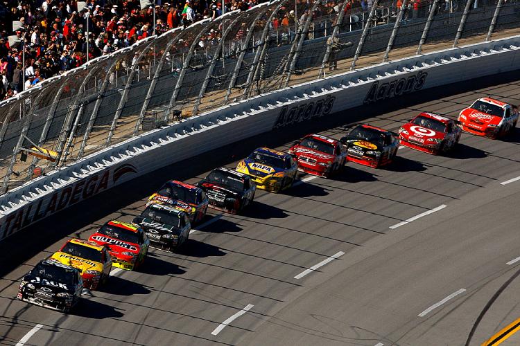 The field spent most of the race single file, afraid to race for fear of being penalized, or being wrecked. (Chris Graythen/Getty Images)