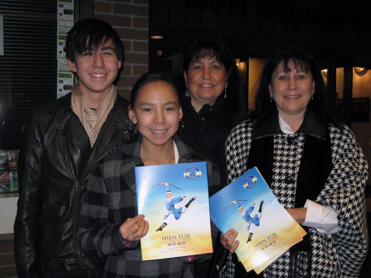 Ellie Huebner (2nd right) with her son, Josh (left), daughter Christine (2nd left), and sister Ruth at Centre In the Square on Jan. 1.  (The Epoch Times)