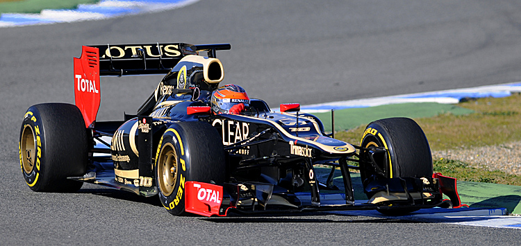 Lotus driver Romain Grosjean laps the Jerez racetrack in the Lotus E20-01 on Feb. 10, 2012. (Cristina Quicler/AFP/Getty Images)