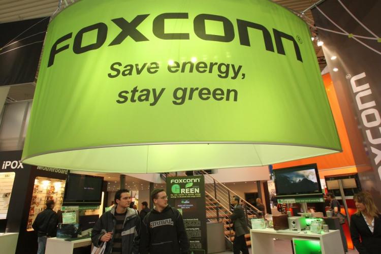 The stand of Taiwanese electronics giant Foxconn at the CeBIT technology fair on March 4, 2008 in Hanover, Germany. (Sean Gallup/Getty Images)