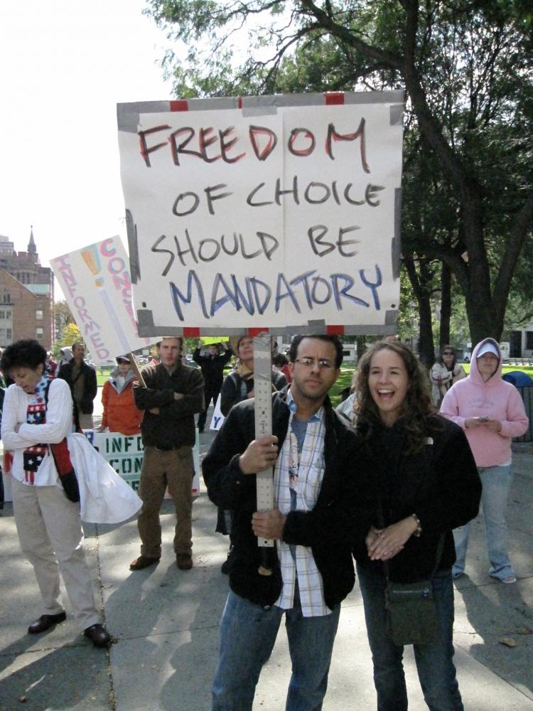 Ralliers protest mandatory H1N1 vaccination. (Louise McCoy/The Epoch Times)