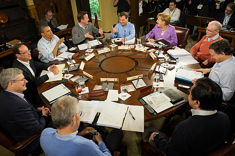 Leaders of the G8 meet at Camp David on May 19, 2012 in Maryland