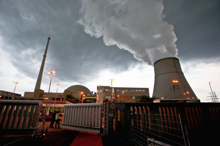 The Emsland nuclear power plant at dusk on Aug. 26 in Lingen, Germany. Chancellor Angela Merkel announced that the government will delay the planned closure of Germany's nuclear power facilities. (Ralph Orlowski/Getty Images)