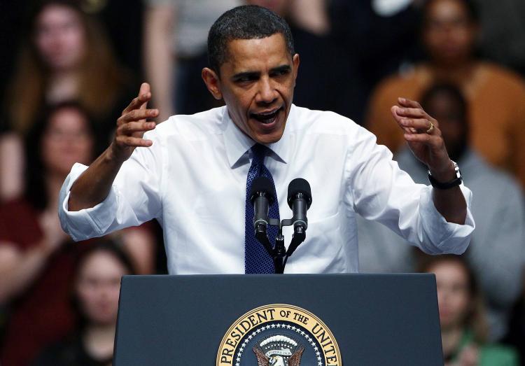 U.S. President Barack Obama speaks on health care reform at George Mason University March 19, in Fairfax, Virginia.  (Win McNamee/Getty Images)