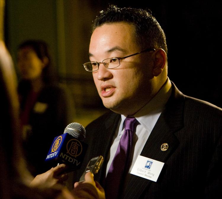 Cupertino City Council member Gilbert Wong welcomed the 'Spectacular' to Cupertino (The Epoch Times)