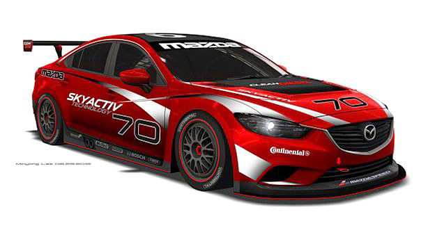 Mazda introduced its 2013 Mazda6 SkyActive-diesel-powered Rolex GX racing car at the L.A. Auto Show on Thursday. (Grand-Am.com)