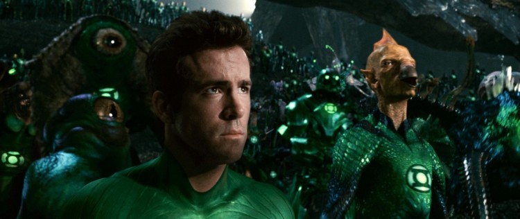 SEEING LIGHT: (L-R) Ryan Reynolds as Green Lantern and Tomar-Re, voiced by Geoffrey Rush, in the action-adventure movie 'Green Lantern.' (Courtesy of  Warner Bros. Pictures. & DC Comics)