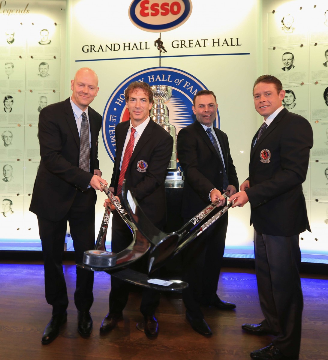 From left to right, Mats Sundin, Joe Sakic, Adam Oates, and Pavel Bure pose at the Hockey Hall of Fame in Toronto on Nov. 12, 2012. All four were inducted into the Hall of Fame on Monday night. (Bruce Bennett/Getty Images)