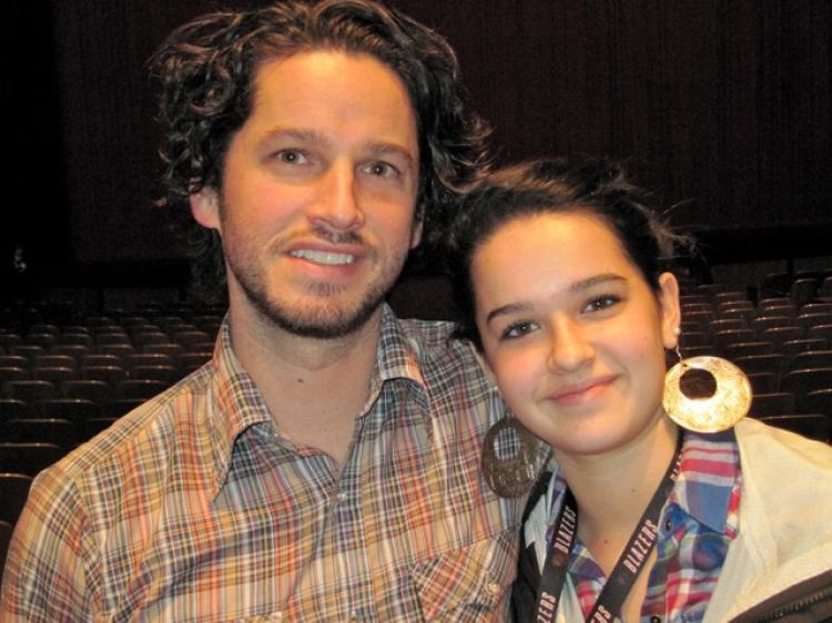 Adam Brooks, a jewelry artist, and his thirteen year old daughter, Maitreya at the Keller Auditorium, on Jan. 7. (Nataly Teplitsky/The Epoch Times)