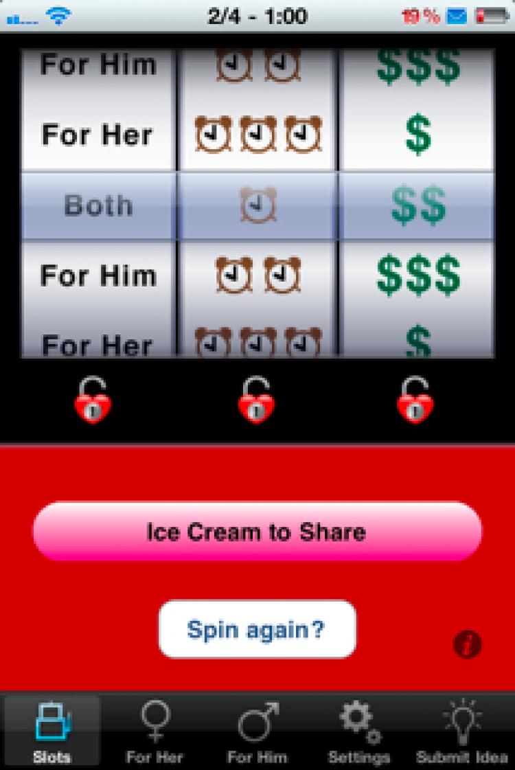 RANDOM ROMANCE: A screenshot of the Slots of Love iPhone app. (Tan Truong/The Epoch Times)