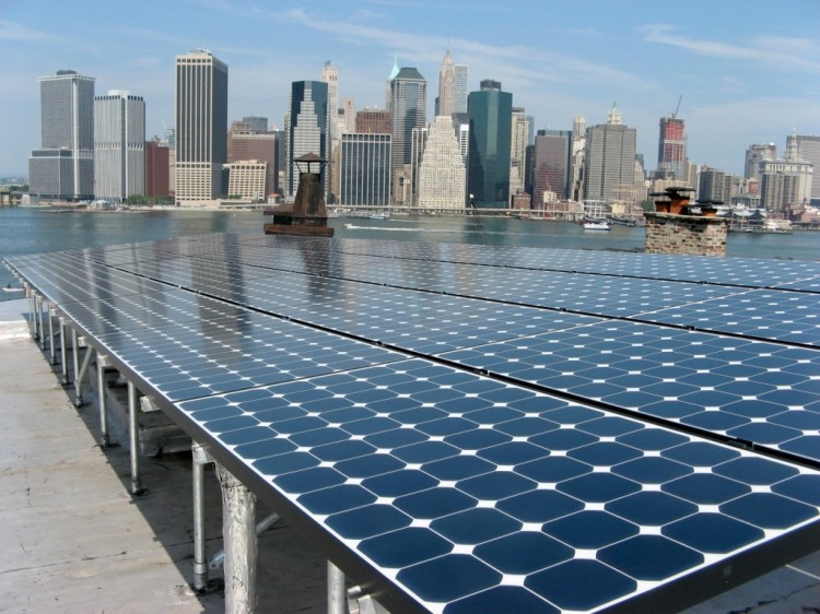 Solar panels installed by the company AeonSolar on a building in Brooklyn Heights. (Courtesy of AeonSolar.com) 