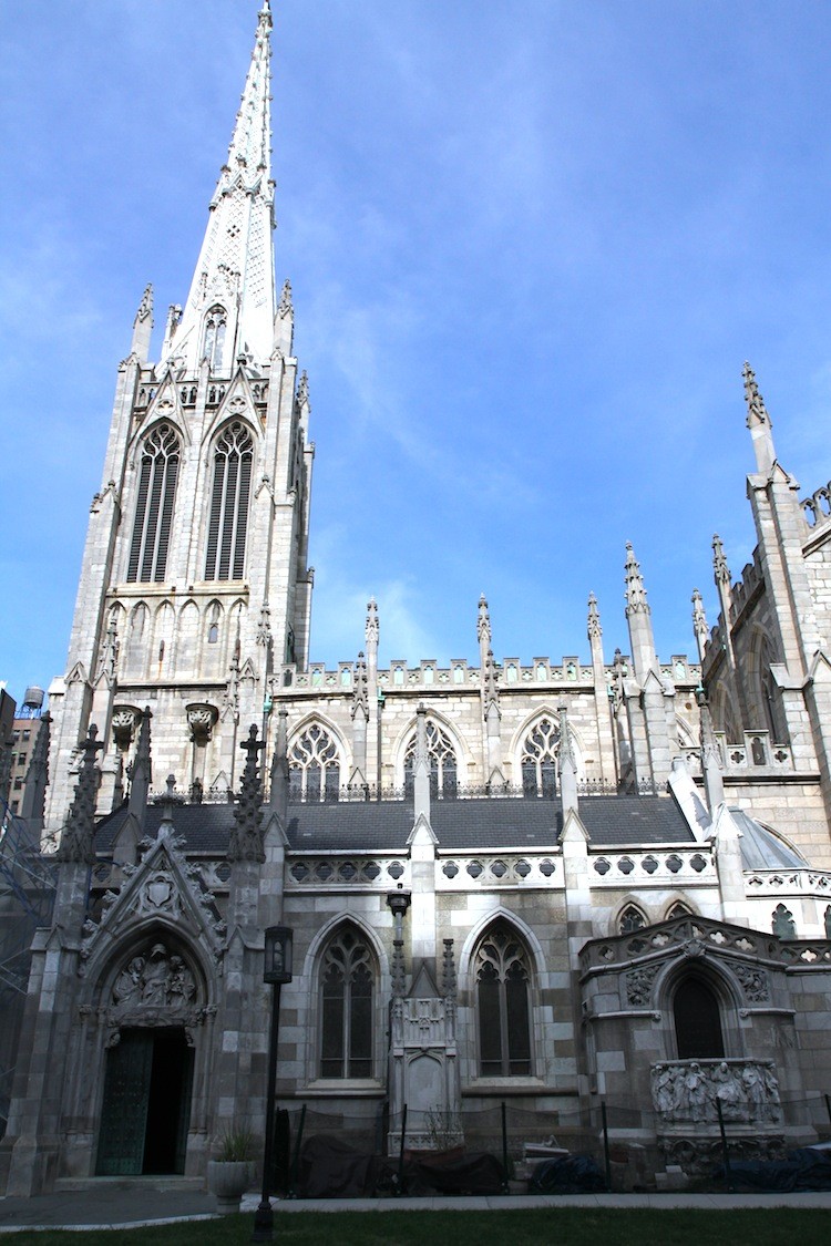 Grace Church, a National Historic Landmark, is in sharp contrast to surrounding rectangular-shaped buildings off Broadway in the West Village. (Zack Stieber/The Epoch Times)