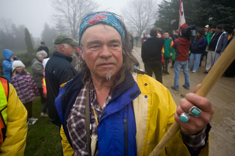 PROTECTING THE LAND: Mohawk environmental activist Danny Beaton took part in a five-day 'walk to stop the mega quarry,' which started at Ontario's Legislature in Toronto on April 22 and ended in Melancthon Township on April 26. (Nick Kozak)