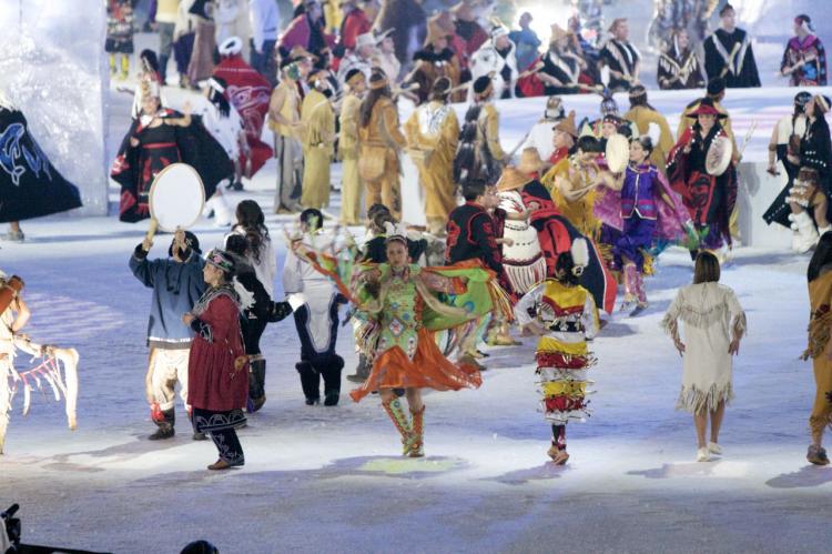 JOY: Members of indigenous nations from across the country gather together to welcome the world.  (Matthew Little/The Epoch Times)