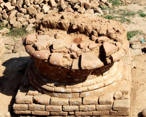 The Votive Stupa unearthed at Ambaran Buddhist site