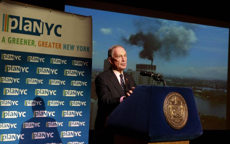 GREENING NEW YORK: Mayor Michael Bloomberg announces new initiatives as part of an updated PlaNYC, his long-term plan for sustainability and ecologically friendly practices in New York City.  (Tara MacIsaac/The Epoch Times)
