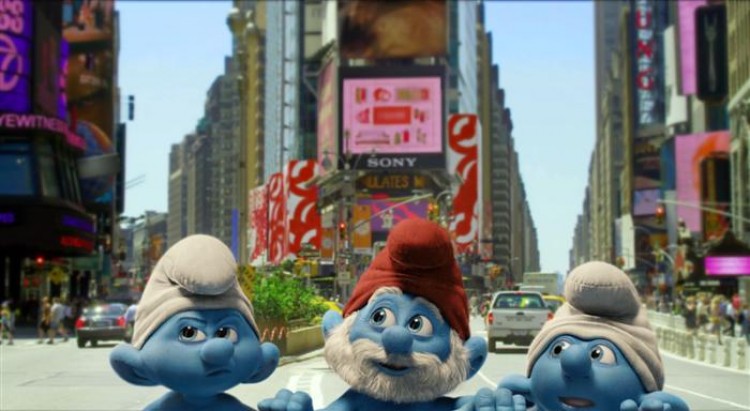 IN TIMES SQUARE: a scene from the 3D animation comedy film 'The Smurfs.' (Courtesy Sony Pictures)