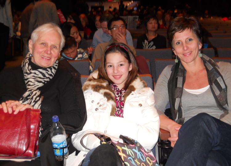 Sue Bennett (R), owner of Bennet Design, a company that specializes in interior design and knowledge consulting, attended Shen Yun Performing Arts with her mother, Shirley Feltham, and daughter, Carling, at the Sony Centre on Jan. 15. (Matthew Little/The Epoch Times)