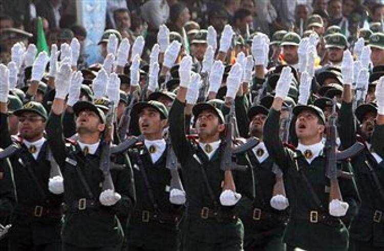 Iran's elite Revolutionary Guards march during an annual military parade which marks Iran's eight-year war with Iraq, in the capital Tehran on September 22, 2009. (ATTA KENARE/AFP/Getty Images)