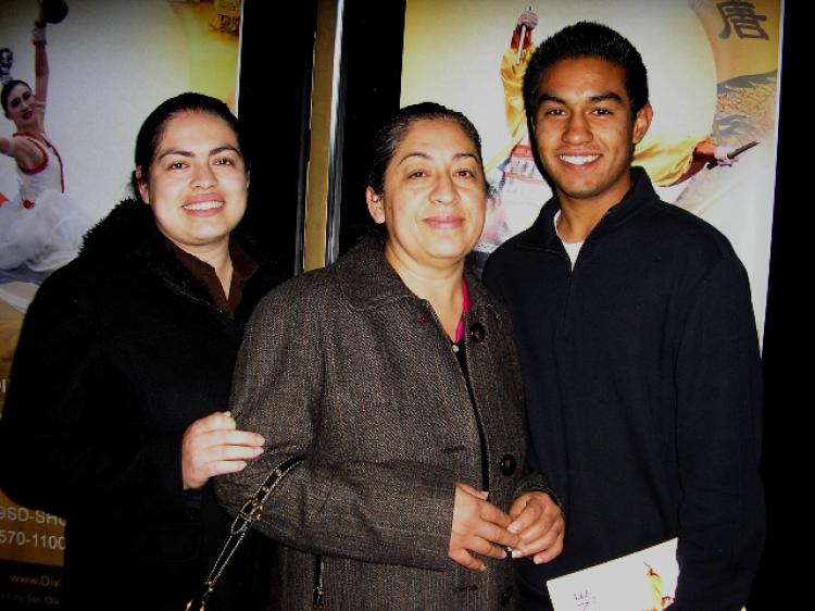 Karim Lopez on the right, with his sister (L) and mother, in San Diego, California, after Divine Performing Arts. (The Epoch Times)