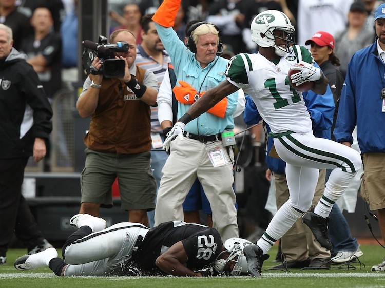 Jets' rookie receiver/punt returner Jeremy Kerley (shown here against Oakland) will replace veteran Derrick Mason as the team's number-three wideout. (Jed Jacobsohn/Getty Images)