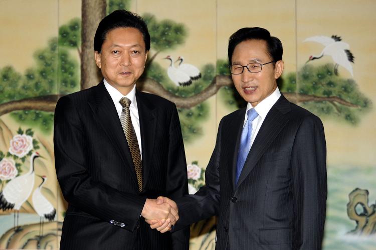 South Korean President Lee Myung-Bak (R) with Japanese Prime Minister Yukio Hatoyama during the East Asian 3 Nations Summit on May 29, in Jeju, South Korea. Chinese Premier Wen Jiabao showed no intention of supporting sanctions against North Korea. (Song Kyung-Seok-pool/Getty Images)