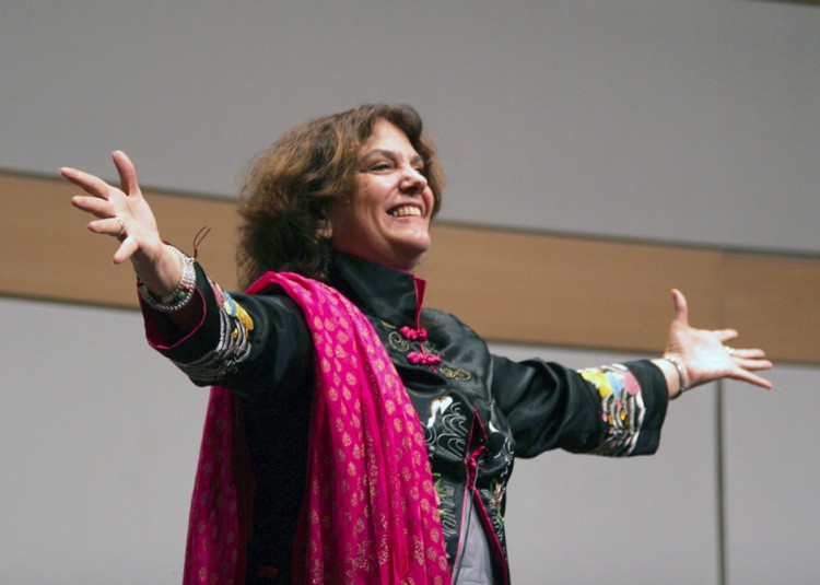 STORYTELLER: Laura Simms in one of her many performances. When listening to a story, the mind is clarified, she says. (Courtesy of Kent Miles )