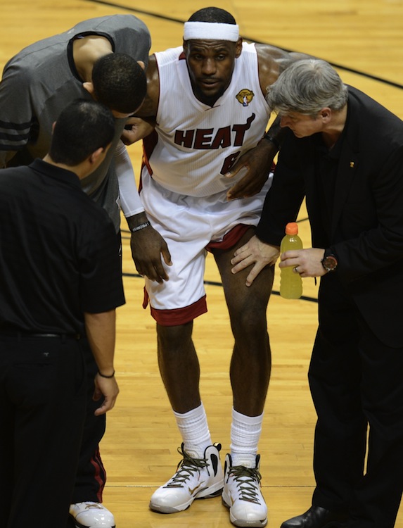 LeBron James of the Miami Heat is examin