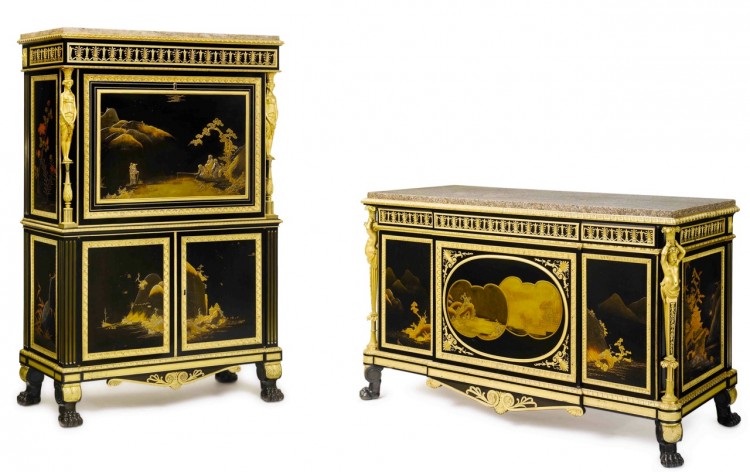 Leading the Safra collection sale is the Louis XVI ormolu-mounted Japanese lacquer commode with secretaire en suite, estimated to sell for $5 million to $7 million. (Courtesy of Sotherby's)
