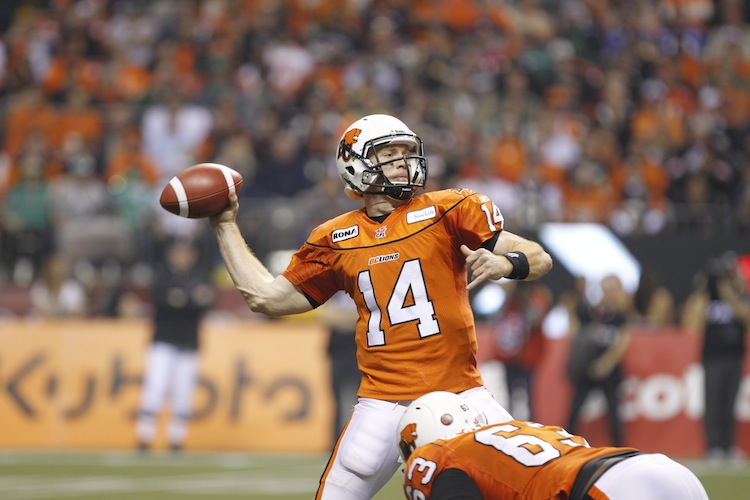 Travis Lulay of the B.C. Lions has gotten a lot of help from his defense this year. (Jeff Vinnick/Getty Images) 