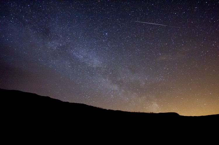 A Lyrid meteor with the Milky Way in the background, taken on April 15, 2012, in Perth, Scotland. (David Hannah)