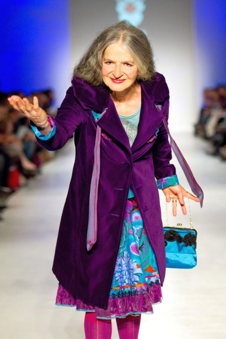 Monique Larose Grisee, 75, models one of Katrin Leblond's creations at Montreal Fashion Week.  (jimmyhamelin.com)