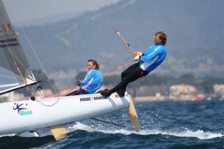Sebastien Godefroid (R) and sailing partner train for the Beijing Olympics. (Magic Marine)