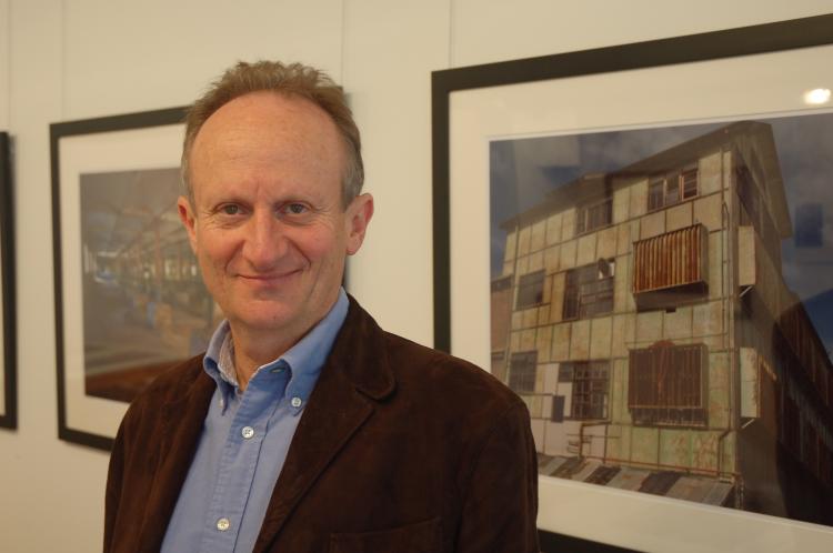 Mark Tedeschi QC with some of the works from his current exhibition 'Still life, no fruit'.  (The Epoch Times)