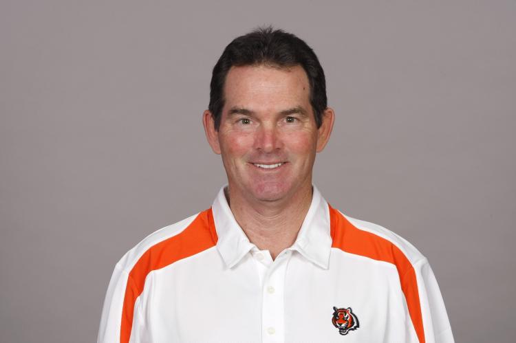 A team photo of Cincinnati Bengals' defensive coordinator Mike Zimmer. Zimmer, who lost his wife Vikki on Friday, lead a team win against rival Baltimore Ravens, taking home the team ball on Sunday night in an emotional victory. (Photo courtesy of NFL Photos)