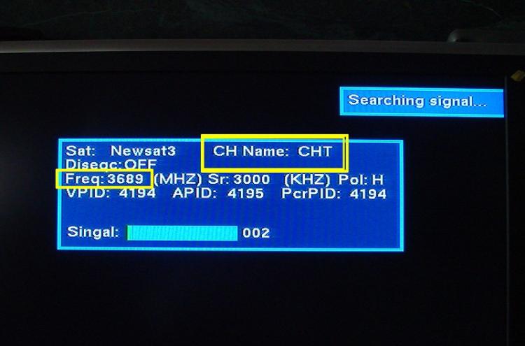 A screenshot of the information regarding an unknown channel in the NTD APTV channel (freq=3689MHz). The unknown channel is coded (CHT.) (NTD APTV)