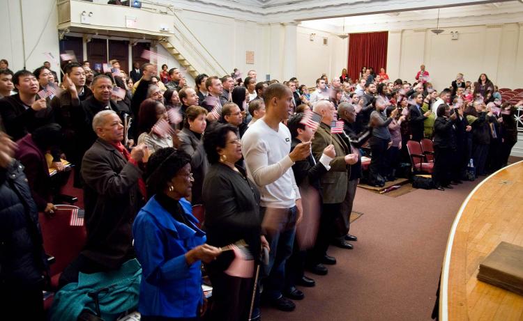 CITIZENS: The U.S. Citizenship and Immigration Services (USCIS) New York welcomed 100 new citizens at a naturalization ceremony at the New York Historical Society on Tuesday at the New York Historical Society.  (Aloysio Santos/The Epoch Times)
