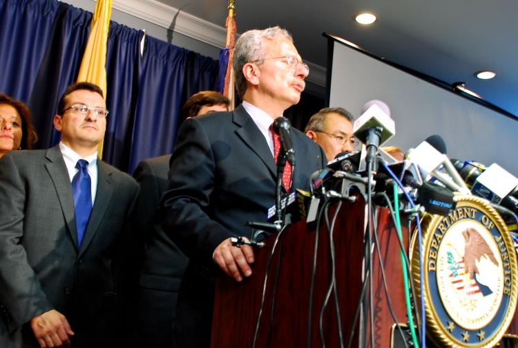 Acting New Jersey U.S. Attorney Ralph J. Marra, Jr. announces the federal probe that unveiled public corruption and international money laundering. (Helena Zhu/The Epoch Times)