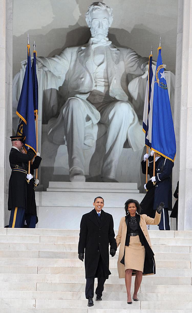 WE ARE ONE: President-elect Barack Obama and his wife Michelle arrive at the 'We Are One' concert at the Lincoln Memorial on Jan. 18.   (Mark Ralston/AFP/Getty Images)