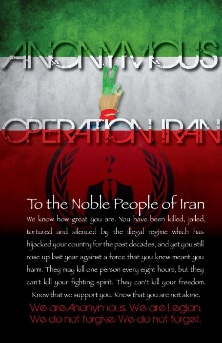 An Anonymous Operations image for 'opiran,' an operation of cyberattacks against the Iranian government. (Anonymous Operations)