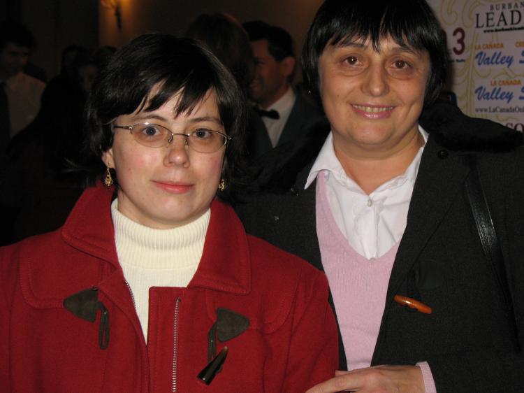 Mrs. Orlova (R) and her daughter at DPA show in Pasadena on Sunday. (The Epoch Times)