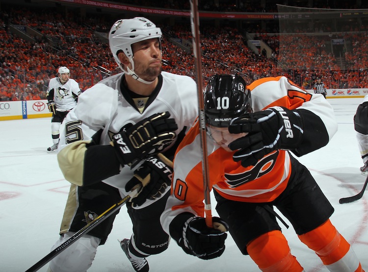 Facing elimination on Wednesday, the Pittsburgh Penguins crushed the Philadelphia Flyers in Philadelphia 10-3 after giving up 8 goals in games two and three. (Bruce Bennett/Getty Images) 