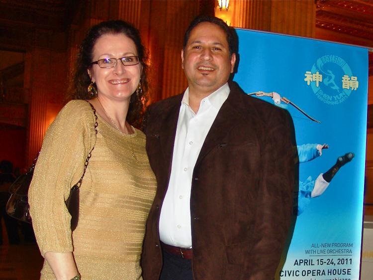 Karl Arriola, a professor at Cardinal Stritch University, and his wife, Patrica, at Shen Yun Performing Arts in Chicago. (Charlie Lu/The Epoch Times)